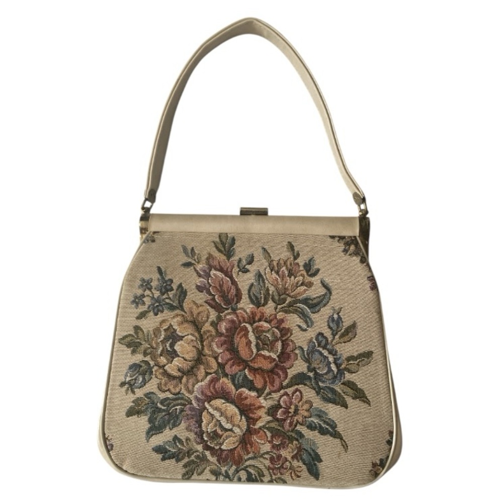 Vintage 1950’s JR USA FLORAL TAPESTRY Kisslock Purse Handbag  Bag